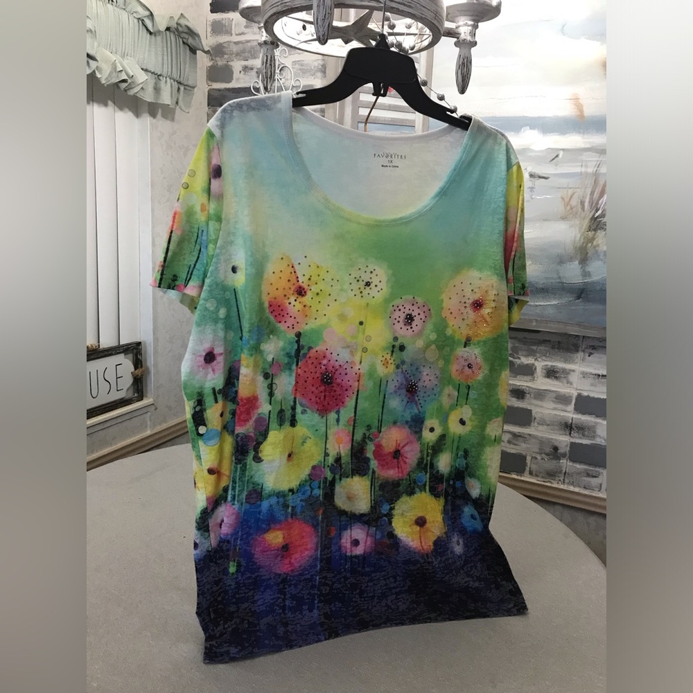 Women's Multicolor Floral Sparkle Top